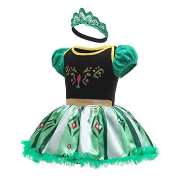 Dressy Daisy Infant Baby Girl Princess Romper Costumes Onesie Dress Bodysuit with Headband Halloween Birthday Party Fancy Outfits Size 9-12 Months Green 298