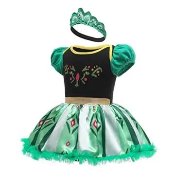 Dressy Daisy Infant Baby Girl Princess Romper Costumes Onesie Dress Bodysuit with Headband Halloween Birthday Party Fancy Outfits Size 9-12 Months Green 298