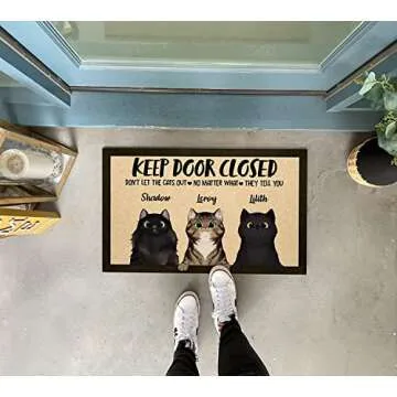 Personalized Keep Door Closed Cat Welcome Mat for Cat Lovers