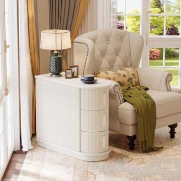 Tribesigns 3-Drawer Wooden End Table, Modern Sofa Side Table, Narrow Chair Side Table Slim Nightstand for Living Room, Bedroom, Finished Back, No Assembly Required, Walnut (1, White)