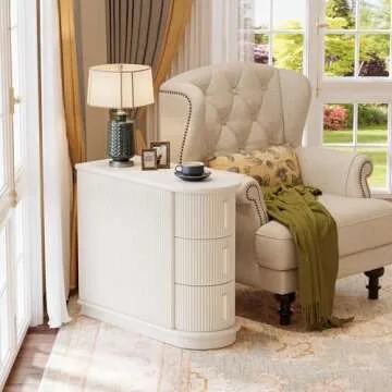 Tribesigns 3-Drawer Wooden End Table, Modern Sofa Side Table, Narrow Chair Side Table Slim Nightstand for Living Room, Bedroom, Finished Back, No Assembly Required, Walnut (1, White)