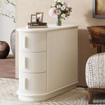 Tribesigns 3-Drawer Wooden End Table, Modern Sofa Side Table, Narrow Chair Side Table Slim Nightstand for Living Room, Bedroom, Finished Back, No Assembly Required, Walnut (1, White)