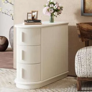 Tribesigns 3-Drawer Wooden End Table, Modern Sofa Side Table, Narrow Chair Side Table Slim Nightstand for Living Room, Bedroom, Finished Back, No Assembly Required, Walnut (1, White)