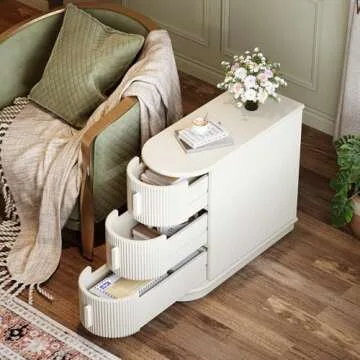 Tribesigns 3-Drawer Wooden End Table, Modern Sofa Side Table, Narrow Chair Side Table Slim Nightstand for Living Room, Bedroom, Finished Back, No Assembly Required, Walnut (1, White)