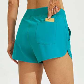 Willit Women's 3" Swim Board Shorts Swimming Bottoms with Brief Liner Quick Dry UPF 50+ Atoll M
