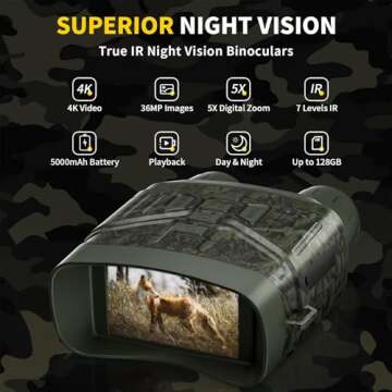 Night Vision Goggles - 4K Night Vision Binoculars for Adults, 3'' HD Screen Binoculars can Save Phot...