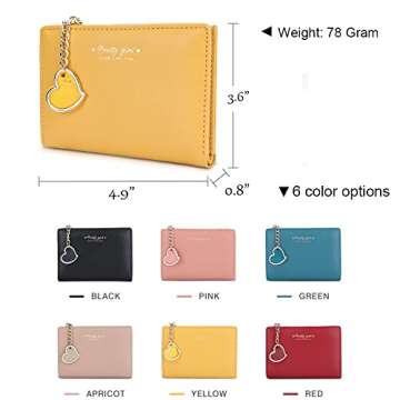 Sunwel Fashion Small Wallet with Heart Pendant Bifold Wallet Zipper Pocket Cash Card Holder Coin Purse for Women Girls