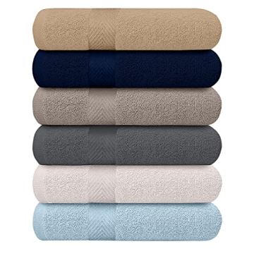 KAHAF Collection 6-Pack Bath Towels - Lightweight - Extra Absorbent - 100% Cotton - Shower towels (M...
