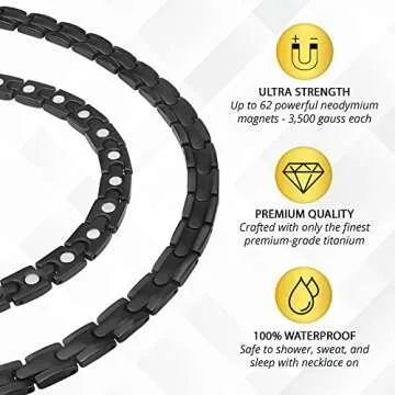 MagnetRX® Titanium Magnetic Necklace – Ultra Strength Magnetic Necklaces for Men & Women – Effective Titanium Necklace with 62 Magnets (Black, 21.5 Inches)