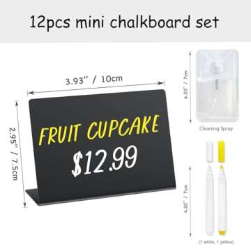 PigPotParty 12 Pcs 4"x3" Small Food Labels for Party Buffet - Mini Chalkboard Signs for Food Display - Bakery Appetizer Labels - Table Name Tags - Place Cards - Include 2 Wet Erase Markers