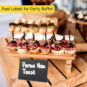 PigPotParty 12 Pcs 4"x3" Small Food Labels for Party Buffet - Mini Chalkboard Signs for Food Display - Bakery Appetizer Labels - Table Name Tags - Place Cards - Include 2 Wet Erase Markers