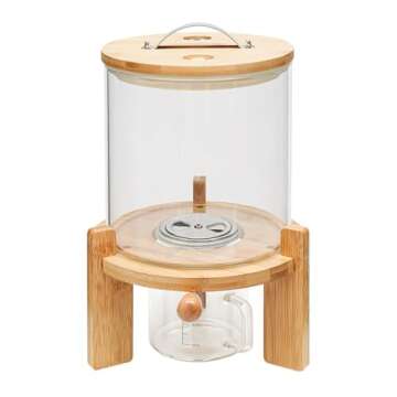 DUTTIETY Rice Dispenser with Wooden Stand, Flour and Cereal Container with Glass Measuring Cup, Food...