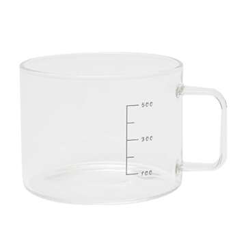 DUTTIETY Rice Dispenser with Wooden Stand, Flour and Cereal Container with Glass Measuring Cup, Food Storage Bin for Kitchen Organization and Pantry Store (Glass+Bamboo wood, 5L)