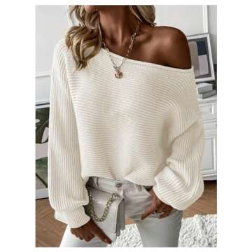 WDIRARA Women's One Shoulder Long Sleeve Oversized Sweater Asymmetrical Pullover Knit Top