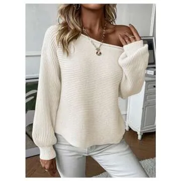 WDIRARA Women's One Shoulder Long Sleeve Oversized Sweater Asymmetrical Pullover Knit Top