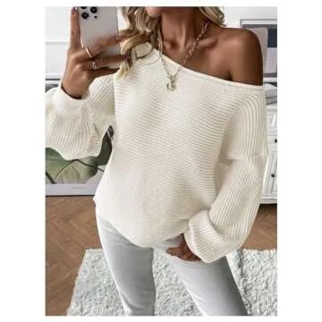 WDIRARA Women's One Shoulder Long Sleeve Oversized Sweater Asymmetrical Pullover Knit Top