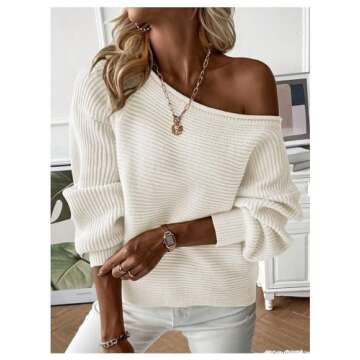 WDIRARA Women's One Shoulder Long Sleeve Oversized Sweater Asymmetrical Pullover Knit Top