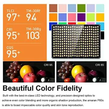 Aputure Amaran P60x 60W Output Bi-Color Lensed LED Panel Video Light 5070+ lux, CRI 95+, TLCI 97+, C...