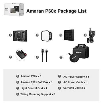 Aputure Amaran P60x 60W Output Bi-Color Lensed LED Panel Video Light 5070+ lux, CRI 95+, TLCI 97+, Color Temperature 3200K~6500K, APP Control & 4 Built-in Lighting FX, Softbox, Carring Case