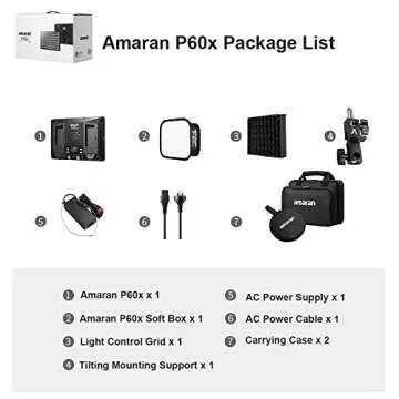 Aputure Amaran P60x 60W Output Bi-Color Lensed LED Panel Video Light 5070+ lux, CRI 95+, TLCI 97+, Color Temperature 3200K~6500K, APP Control & 4 Built-in Lighting FX, Softbox, Carring Case