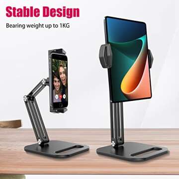 ULANZI Phone Mount Stand Holder for Desktop, VIJIM P001 with 2 Adjustable Arm and 360° Rotates, Universal Foldable Multi Angle, Compatible with iPad iPhone Tablet and More