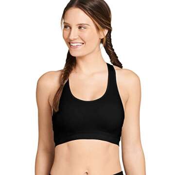 Jockey Women's Bras Mid Impact Removable Cup Seamless Sports Bra, Deep Black, l