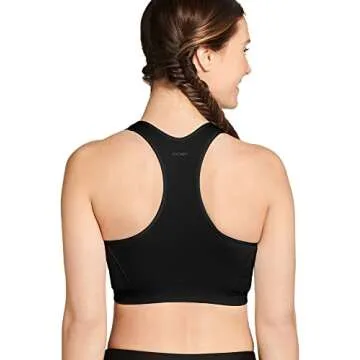 Jockey Women's Bras Mid Impact Removable Cup Seamless Sports Bra, Deep Black, l