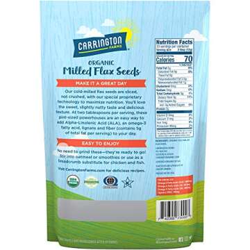 Carrington Farms Organic Milled Flax Seed, Gluten Free, 14 Ounce - USDA Organic