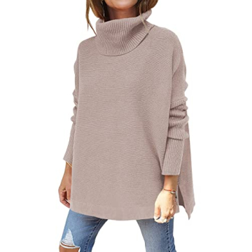 ANRABESS Women's Oversized Turtleneck Sweater - Chic Batwing Sleeve Top for Fall 2024