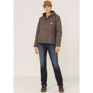 Carhartt Women's Loose Fit Washed Duck Sherpa Lined Jacket, Taupe Gray, Medium