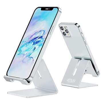 Urmust Z1 Desk Cell Phone Stand Holder Silver + Z28 Adjustable Phone Stand Desk Silver