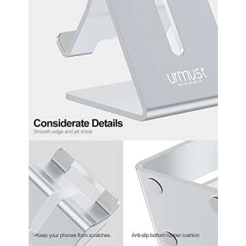 Urmust Z1 Desk Cell Phone Stand Holder Silver + Z28 Adjustable Phone Stand Desk Silver