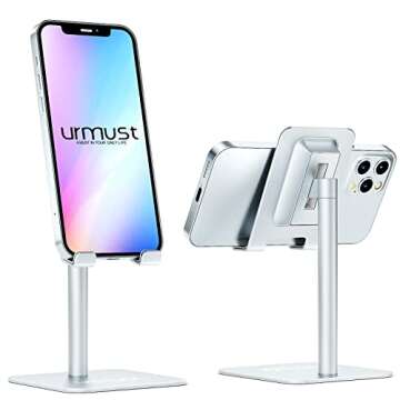 Urmust Z1 Desk Cell Phone Stand Holder Silver + Z28 Adjustable Phone Stand Desk Silver