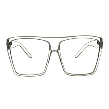 ShadyVEU Oversized Fashion Square Sunglasses Flat Top 100% UV Protection Trapezoid Shape Bold Big XL Large (Clear Frame, Clear Lens)