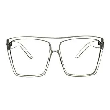 ShadyVEU Oversized Fashion Square Sunglasses Flat Top 100% UV Protection Trapezoid Shape Bold Big XL Large (Clear Frame, Clear Lens)
