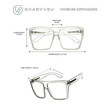 ShadyVEU Oversized Fashion Square Sunglasses Flat Top 100% UV Protection Trapezoid Shape Bold Big XL Large (Clear Frame, Clear Lens)