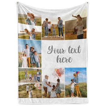 Ships Next Day, Custom Blanket with Picture and Text - Printed in USA, Personalized Photo Blanket wi...