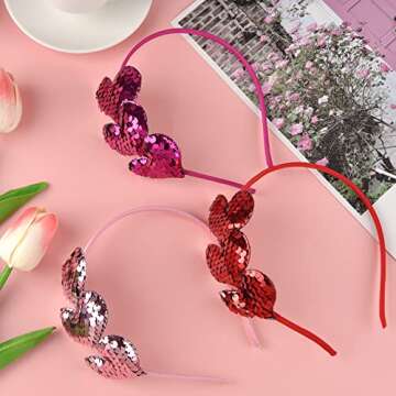 Pack of 3 Valentine's Day Heart Headband Sequin Love Hair Band Hoops,Glitter Heart Hair Accessoires ...