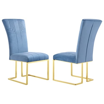 AZhome Modern Dining Chairs, Sky Blue Velvet Upholstered Dining Chairs with Geometric Texture Design...