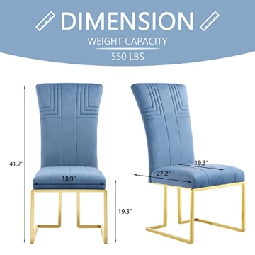 AZhome Sky Blue Velvet Dining Chairs with Gold Base