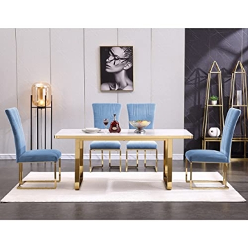 AZhome Sky Blue Velvet Dining Chairs with Gold Base