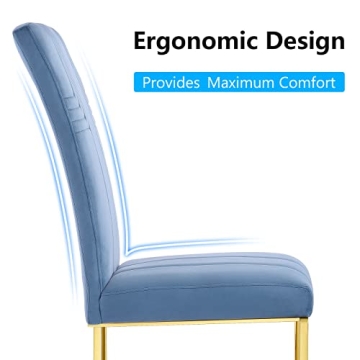 AZhome Sky Blue Velvet Dining Chairs with Gold Base