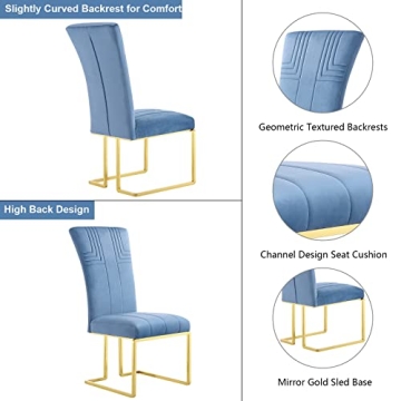 AZhome Sky Blue Velvet Dining Chairs with Gold Base