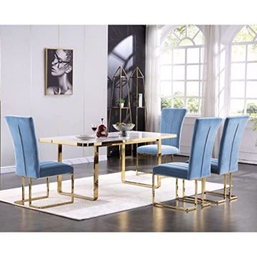 AZhome Sky Blue Velvet Dining Chairs with Gold Base