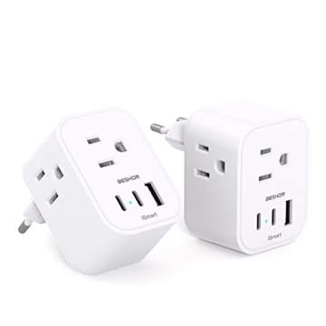 2-Pack European Travel Plug Adapter: USB Charging Ports