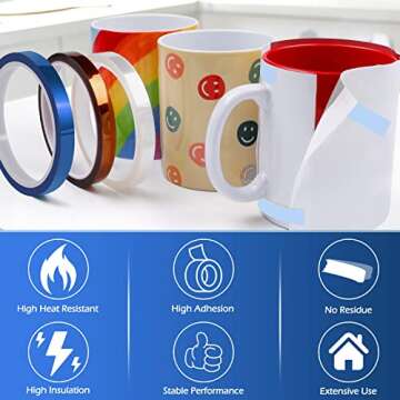 HTVRONT Blue Heat Tape for Sublimation-6 Rolls High-Temperature Heat Resistant Tape, Heat Transfer Tape for Heat Press, Heat Transfer Vinyl, No Residue 10mm x33m Sublimation Heat Tape