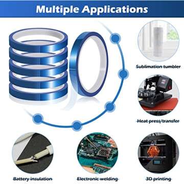 HTVRONT Blue Heat Tape for Sublimation-6 Rolls High-Temperature Heat Resistant Tape, Heat Transfer Tape for Heat Press, Heat Transfer Vinyl, No Residue 10mm x33m Sublimation Heat Tape