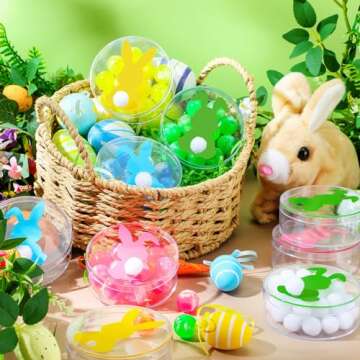 GlikCeil 36 Packs Easter Candy Acrylic Boxes Treat Box with Bunny Lid Small Clear Round Box Easter Container Basket Stuffers for Cookie Candy Sweets Party Favor Gifts