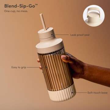 Beast Mighty 850 | Premium Compact Personal Blender | Smoothies, Shakes, Dressings, Sauces | Blends Ice and Frozen Fruit | New XL Vessel | Extra Vessels, Straw Cap and Straws | 850W (Sand)