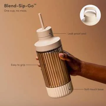 Beast Mighty 850 | Premium Compact Personal Blender | Smoothies, Shakes, Dressings, Sauces | Blends Ice and Frozen Fruit | New XL Vessel | Extra Vessels, Straw Cap and Straws | 850W (Sand)